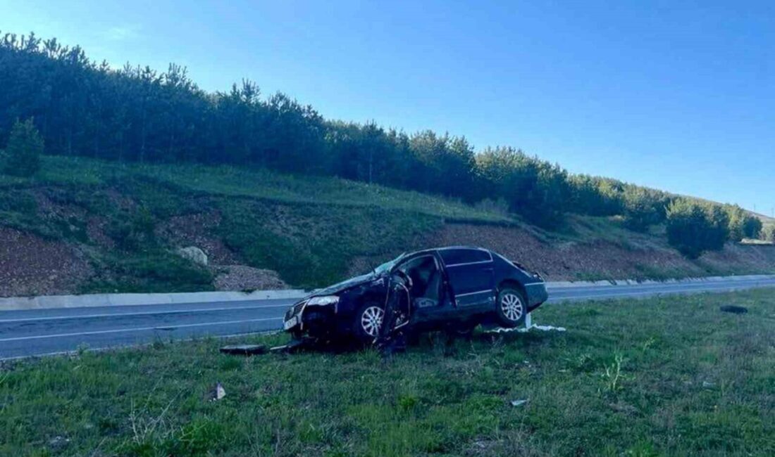 Ardahan-Göle karayolunda meydana gelen trafik kazasında kontrolden çıkarak devrilen otomobilin