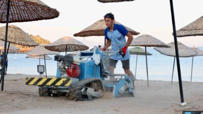 Didim Belediyesi ekipleri tarafından kent genelindeki plajlarda kum eleme ve