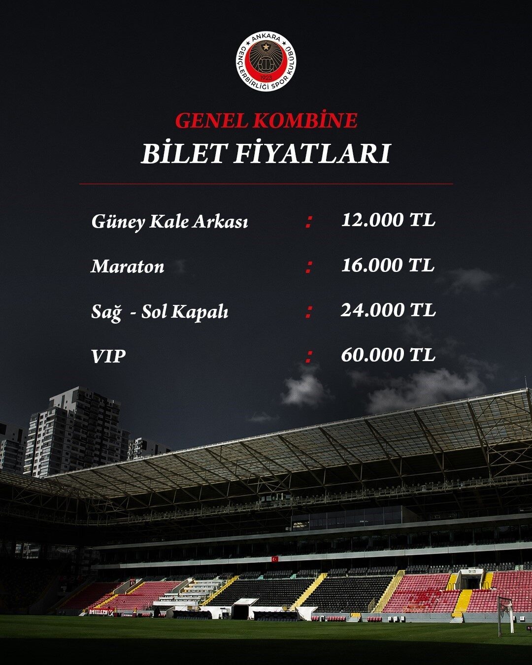 2026-2027 sezonunda Ankara’yı Süper Lig’de temsil edecek olan Gençlerbirliği’nde kombine