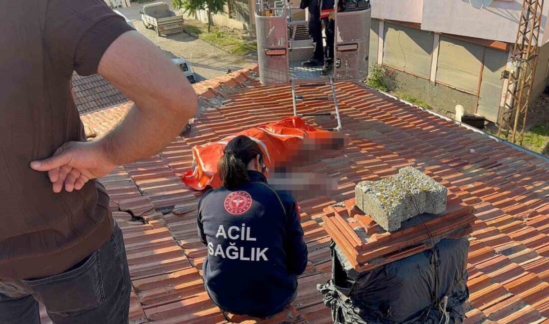 Çorum’un Sungurlu ilçesinde çatıda güneş enerjisi panelini tamir ettiği sırada