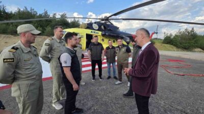 Orman yangınlarıyla mücadele kapsamında tahsis edilen yangın söndürme helikopteri, Karabük’te