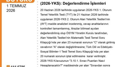 Yükseköğretim Kurumları Sınavı (YKS) değerlendirmesi yapıldı. AYT’de 1 soru iptal